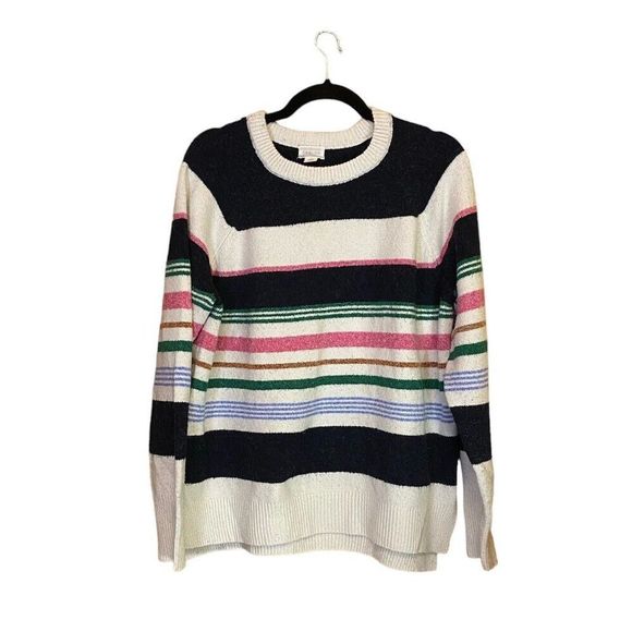 Caslon Sweaters - CASLON  Crewneck Sweater in White/ Blue/ Green/ Pink  Evie Stripe Large